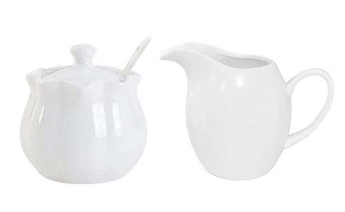 Mozacona White Ceramic Sugar Bowl Set Creamer Coffee Milk Pitcher Serving Set