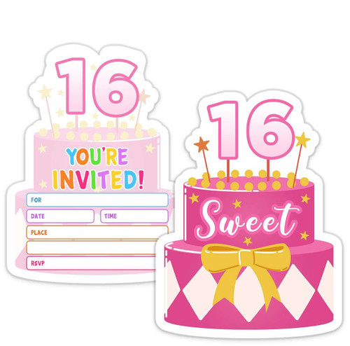 Simimi art 16th Birthday cake - 30 pcs Birthday Party Invitation Cards with Envelopes, Sweet Sixteen Birthday Party Invitation Cards Simimi art 16th Birthday cake - 30 pcs Birthday Party Invitation Cards with Envelopes, Sweet Sixteen Birthday Party Invitation Cards