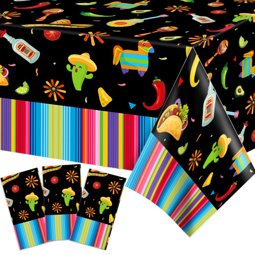 3 Pack Mexican Fiesta Party Table Cover Cinco De Mayo Plastic Tablecloth Mexican Party Decorations Disposable Mexican Party Tablecloth for Cinco De Mayo Party Birthday Party Supplies,54 x 87 In
