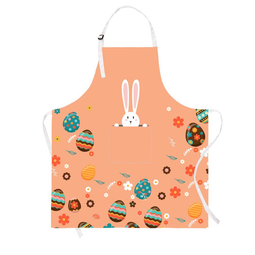 Alishomtll Happy Easter Cooking Apron with Pocket, Cartoon Funny Rabbit Easter Eggs Baking Apron, Flower Durable Waterproof Apron with Adjustable Neck for Easter Gift, Party, Women, Men