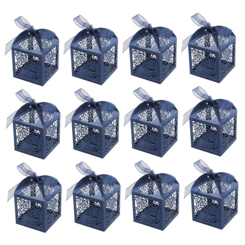 FENGZHAO 100 Pcs Hollow Wedding Candy Box, Wedding Candy Packaging Box Set, Party Favor Box Small Gift Boxes Lace Candy Boxes for Wedding Baby Shower Birthday Party with Ribbons (Navy, 100) FENGZHAO 100 Pcs Hollow Wedding Candy Box, Wedding Candy Packaging Box Set, Party Favor Box Small Gift Boxes Lace Candy Boxes for Wedding Baby Shower Birthday Party with Ribbons (Navy, 100)