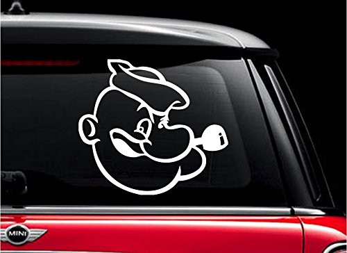 Popeye (White 6") Vinyl Decal Sticker for Car Automobile Window Wall Laptop Notebook Etc Any Smooth Surface Such As Windows Bumpers