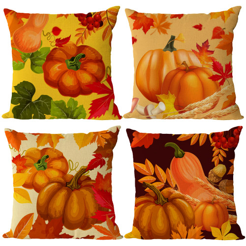 YeeJu Fall Throw Pillow Covers 16x16 Set of 4 Thanksgiving Pumpkin Pillow Covers Autumn Leaves Pillow Cases Halloween Outdoor Sofa Couch HomeDecorations Cushion Covers 16 Inch