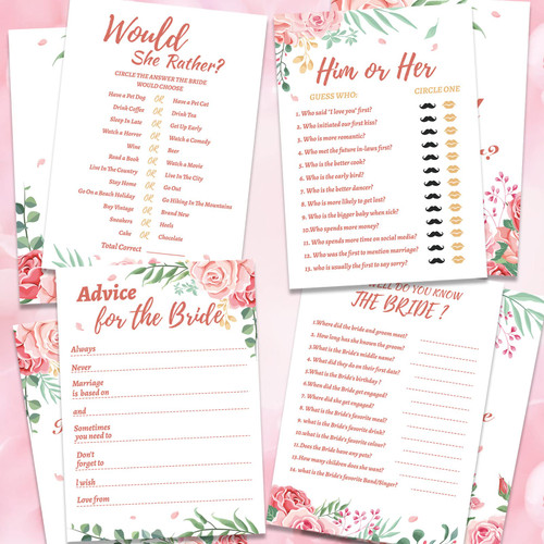 HOWAF Bridal Shower Game Set, 40 Sheets Floral Wedding Game Card Advice Card, How Well do You Know The Bride Games Card for Wedding Shower Bridal Shower Engagement Party Activity Accessories