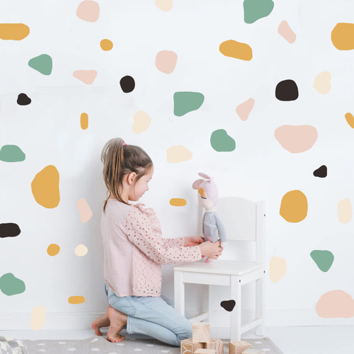 Boho Wall Decor Terrazzo Decal Polka Dots Wall Stickers Irregular Stones Colorful Peel&Stick Decorations Abstract Vintage Abstract Geometric Modern Wall Art Home Decals for Furniture Bedroom Living Room Office Nursery Preschool Daycare Classroom