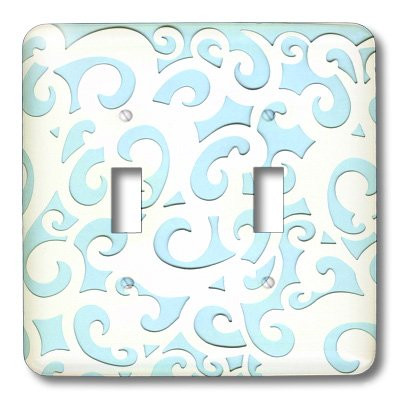 3dRose LSP_37210_2 White Scrolls On Double Toggle Switch, Blue