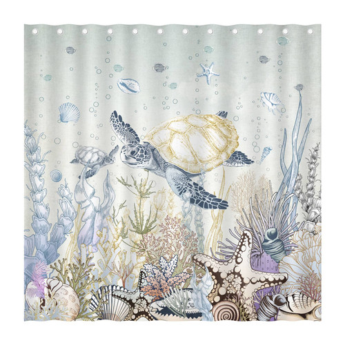 LEITINGYA Sea Turtle Shower Curtain, Blue Ocean Seaweed Seashell Shower Curtain, Underwater Marine Animals Shower Curtains for Bathroom, Waterproof Shower Curtain Set 12 Hooks Included -72x72 Inch