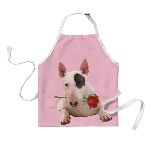 BAGEYOU Bull Terrier Puppy Apron Rose Flowers Valentine's Chef Cooking Baking Apron