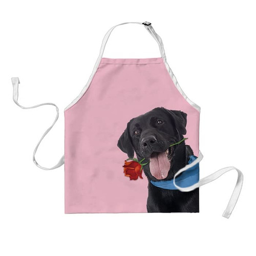 BAGEYOU Cute Labrador Dog Apron Rose Flowers Valentine's Chef Cooking Baking Apron