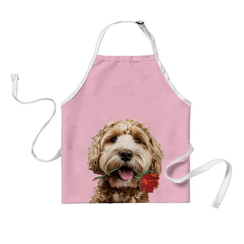 BAGEYOU Labradoodle Puppy Apron Rose Flowers Valentine's Chef Cooking Baking Apron
