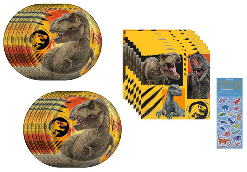 Unique Jurassic World Dominion Birthday Party Supplies Bundle Pack includes Dessert Cake Paper Plates and Napkins (Bundle for 16)