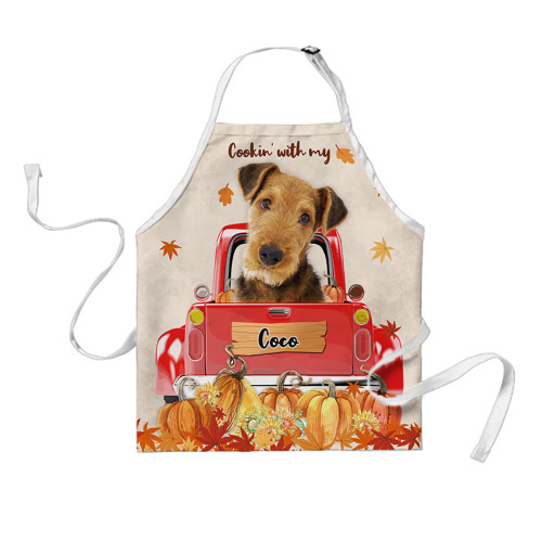BAGEYOU Custom Name Dog Apron Cooking with My Airedale Terrier Pumpkin Kitchen Apron