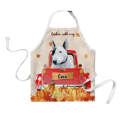 BAGEYOU Custom Name Dog Apron Cooking with My Bull Terrier Dog Pumpkin Kitchen Apron