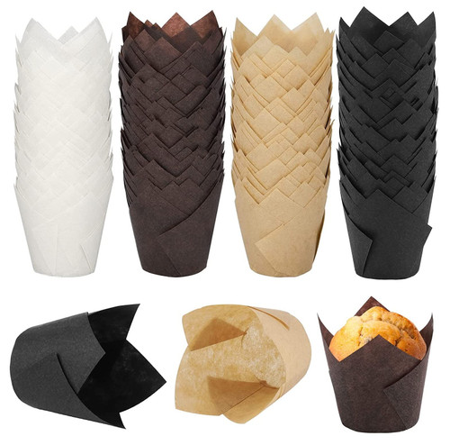 Sinrier 200 Count Tulip Baking Cups Cupcake Muffin Liner for Weddings, Birthdays, Baby Showers, Colourful and Natural(Four color)