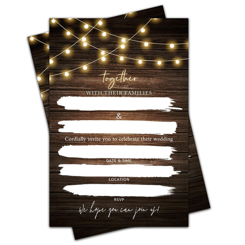 Wedding Invitation Cards with Envelopes - Rustic Wooden Fill in The Blank Bridal Shower Invite Cards, Party and Receptions Supplies, 25 Invites With Envelopes - 010TOGETHER