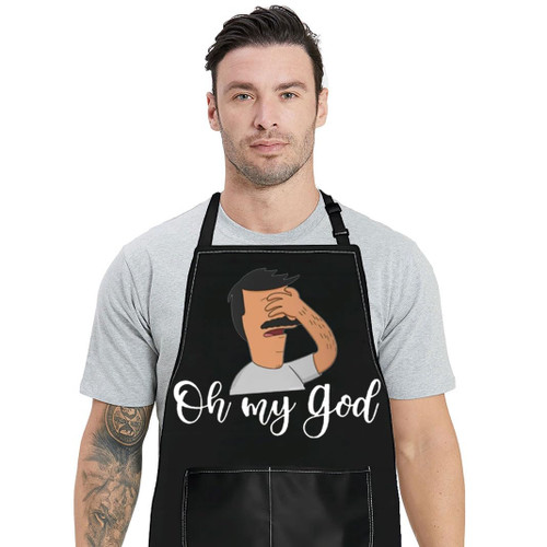 WZMPA Funny Bob Belcher Kitchen Apron With Pockets Bob Belcher Fans Gifts Oh My God Bob Belcher Apron For Cooking Baking (oh my god)
