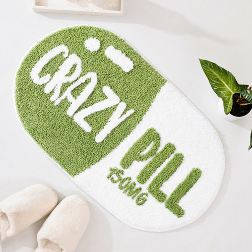 FROZZUR Crazy Pill Bath Mat, Non Slip Green Bath Mats for Bathroom Cute Shaped Bathtub Preppy Rug Bathroom Tub Plush Shower Rugs Washable, Green
