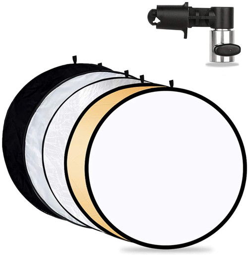 Photography Reflector with Clip 24 Inch 5 in 1 Photo Light Collapsible Diffuser with Bag & Reflector Holder for Studio Photography Outdoor Lighting Translucent Silver Gold White Black