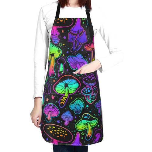 Hasdon-Hill Cute Bright Mushrooms Aprons for Women with Pockets, Unisex Chef Bib Apron with Adjustable Neck Strap for Kitchen, Cooking, Baking, Gardening, BBQ