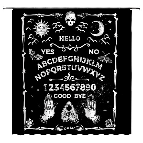 Halloween Shower Curtain Gothic Psychic Spooky Goth Ouija Occult Hands Palmistry Witchy Boho Sun Moon Star Horror Skull Cool Mysterious Black White All Saints Day Bath Curtain with Hook