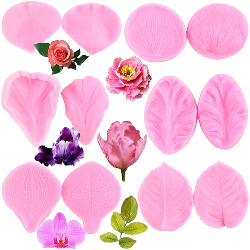 Mujiang Gumpaste Flower Silicone Veining Mold Fondant Rose Veined Mold Gum Paste Peony Flower Mold Orchid Rose Leaf Molds For Sugar Cake Decorating Cupcake Topper Candy Polymer Clay Set Of 6
