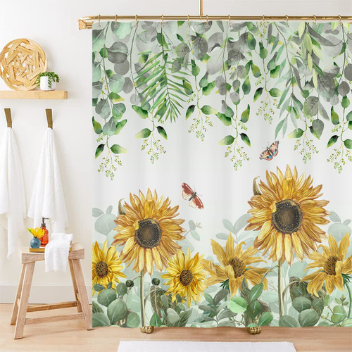 Eucalyptus Sunflower Shower Curtain Green Leaves Botanical Plants Vintage Bathroom Decor Spring Watercolor Yellow Floral Nature Farmhouse Shower Curtains Waterproof Fabric with Hooks,72''x72'' Eucalyptus Sunflower Shower Curtain Green Leaves Botanical Plants Vintage Bathroom Decor Spring Watercolor Yellow Floral Nature Farmhouse Shower Curtains Waterproof Fabric with Hooks,72''x72''