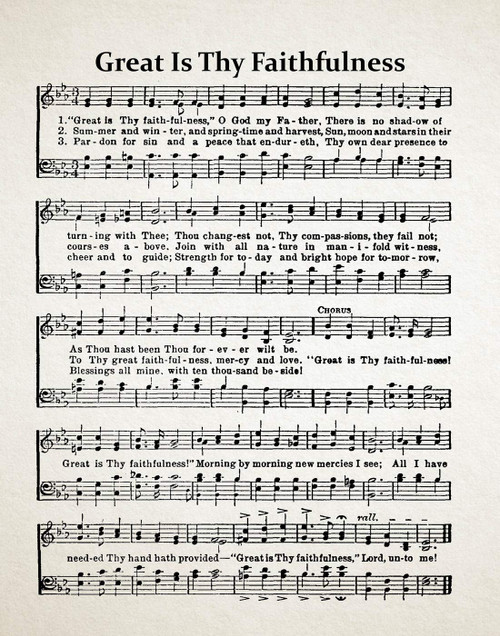 Wallbuddy Great Is Thy Faithfulness Hymn Sheet Music - Church Sheet Music - Christian Hymn Print (8 x 10, Ivory)