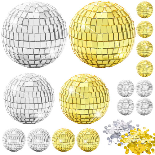 Newmemo Disco Ball Cake Topper 18PCS Mirror Disco Balls Ornament Disco Ball Cake Decoration Disco Ball Table Decorations Disco Ball Centerpiece with Confetti Decor for Birthday DJ Dance 70s Disco Theme