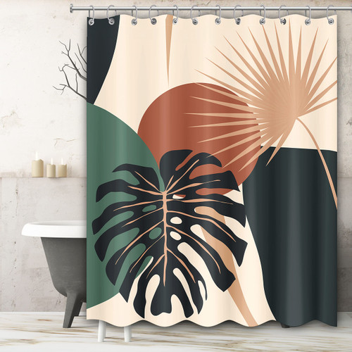 Tritard Boho Mid Century Shower Curtains Fabric Modern Minimalist Shower Curtain Abstract Palm Leaves Monstera Waterproof Bathroom Decor Accessories Set with Hooks,72x72 Inch,Terracotta