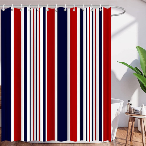 VPUPCN Navy Blue Red White Shower Curtain Abstract Geometric Stripes Geometry Lines Nautical Classic Creative Modern Simple Fashion Polyester Curtains Bathroom Decor with Hooks 70wX70h Inch