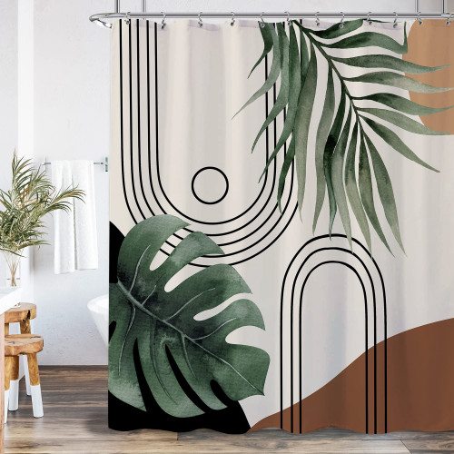 Laifzere Green Leaf Abstract Shower Curtain Tropical Plant Palm Leaf Mid Century Boho Shower Curtain for Bathroom Set Simple Minimalist Modern Shower Curtain for Bathtub Decor Decoration 60x72 Inch