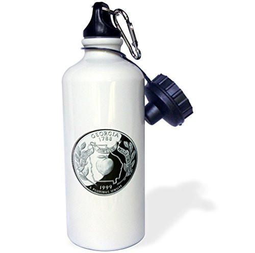 3dRose wb_56905_1"Georgia Collectible Quarter" Sports Water Bottle, 21 oz, White