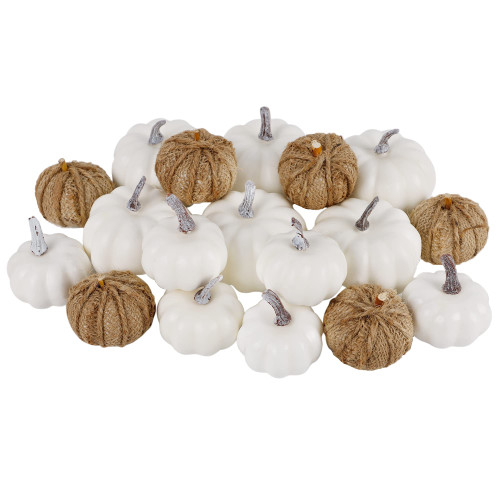 winemana 18 Pcs Thanksgiving Decorations Artificial Pumpkins, Set of 12 Foam Pumpkins and 6 Linen Pumpkins, 3 Measurements Fall Autumn Decor for Fireplace Kitchen Thanksgiving Party Harvest Day