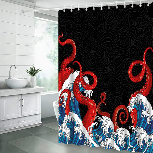 CCXTCZ Nautical Octopus Shower Curtain Red Kraken Tentacles Sea Ocean Animal Vintage Colorful Fashion Underwater Marine Life Creatures Polyester Bathroom Decorative Curtain with Hook CCXTCZ Nautical Octopus Shower Curtain Red Kraken Tentacles Sea Ocean Animal Vintage Colorful Fashion Underwater Marine Life Creatures Polyester Bathroom Decorative Curtain with Hook