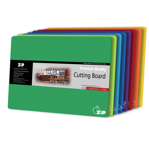 ZVP Flexible Plastic Cutting Board Mats Set of 8, Colorful Chopping Boards with Food Icon for Kitchen, BPA Free, Non-Slip Back, Dishwasher Safe, Non Porous