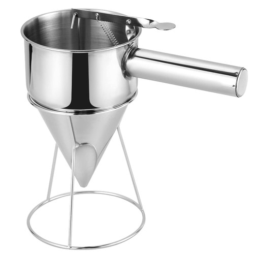 MAOPINER Stainless Steel Pancake Batter Dispenser, Piston Funnel Cake Maker Dispenser, Commercial Chocolate Confectionery Funnel with Stand for Takoyaki and Baking MAOPINER Stainless Steel Pancake Batter Dispenser, Piston Funnel Cake Maker Dispenser, Commercial Chocolate Confectionery Funnel with Stand for Takoyaki and Baking