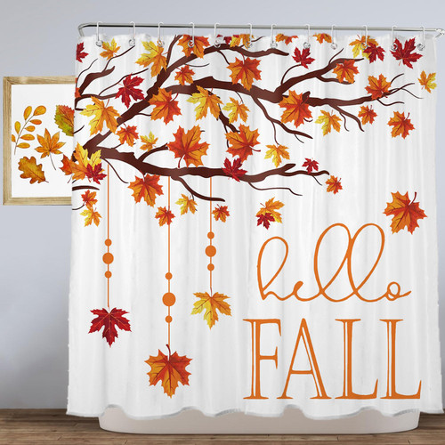 YIRHYZC Fall Shower Curtain, 72"X72" Autumn Shower Curtain, Fall Leaves Shower Curtain with Hooks, Fall Bathroom Decor, Thanksgiving Waterproof Shower Curtain, Washable Polyester Fall Bathroom Set