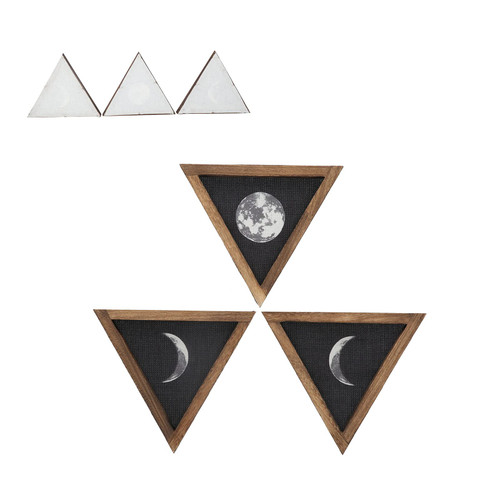 3Pcs Wall Moon Decor,Rustic Traingular Wall Moon Phase Decor and Fashion Beautiful Natural Moon Phase Mirror Set,for Living Room Bedroom, Acrylic Mirror