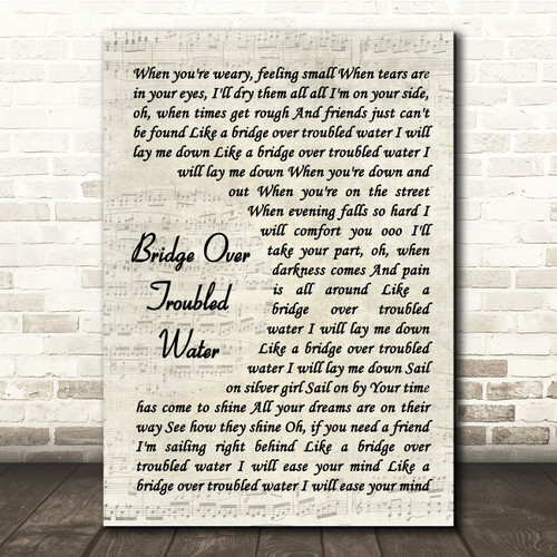 The Card Zoo Bridge Over Troubled Water Vintage Script Song Lyric Gift Present Poster Print