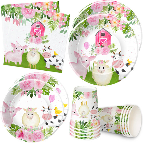 HIPVVILD Farm Birthday Party Supplies Tableware - Farm House Animal Birthday Party Decorations Include Dinner Plates, Dessert Plate, Cups, Napkins, Farm Animal Barnyard Theme Party Supplies | Serve 24