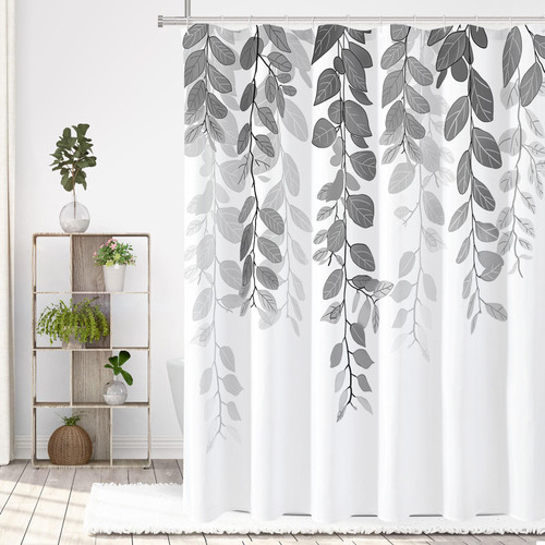 Gibelle Grey Eucalyptus Shower Curtain for Bathroom, Watercolor Leaves on The Top Plant Shower Curtain Gray White Botanical Decorative Fabric Shower Curtain Set with Hooks 72x72 Inch Gibelle Grey Eucalyptus Shower Curtain for Bathroom, Watercolor Leaves on The Top Plant Shower Curtain Gray White Botanical Decorative Fabric Shower Curtain Set with Hooks 72x72 Inch