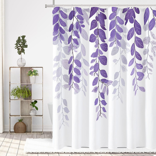 Gibelle Purple Eucalyptus Shower Curtain for Bathroom, Watercolor Leaves on The Top Plant Shower Curtain Floral Botanical Decorative Fabric Shower Curtain Set with Hooks 72x72 Inch Gibelle Purple Eucalyptus Shower Curtain for Bathroom, Watercolor Leaves on The Top Plant Shower Curtain Floral Botanical Decorative Fabric Shower Curtain Set with Hooks 72x72 Inch