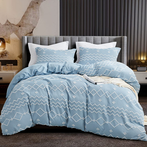 Melingo Blue Duvet Covers Duvet Cover King Size - King Duvet Cover Set, Boho King Bedding Set for All Seasons, 3 Pieces Embroidery Shabby Chic Spring Bedding Duvet Covers
