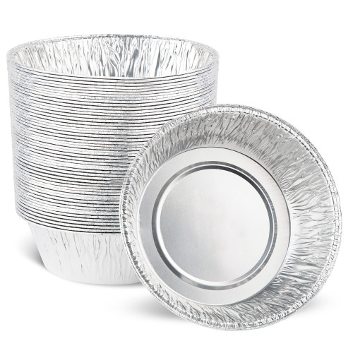 PLASTICPRO 6.5'' Inch Round Tin Foil Pans Disposable Aluminum, Freezer & Oven Safe - For Baking, Cooking, Storage, Roasting, & Reheating, Deep Pack of 50 PLASTICPRO 6.5'' Inch Round Tin Foil Pans Disposable Aluminum, Freezer & Oven Safe - For Baking, Cooking, Storage, Roasting, & Reheating, Deep Pack of 50