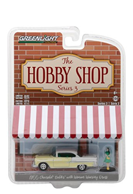 Greenlight 1:64 the Hobby Shop Series 3 1955 Chevrolet Bel Air Diecast Vehicle with Woman Figure Greenlight 1:64 the Hobby Shop Series 3 1955 Chevrolet Bel Air Diecast Vehicle with Woman Figure
