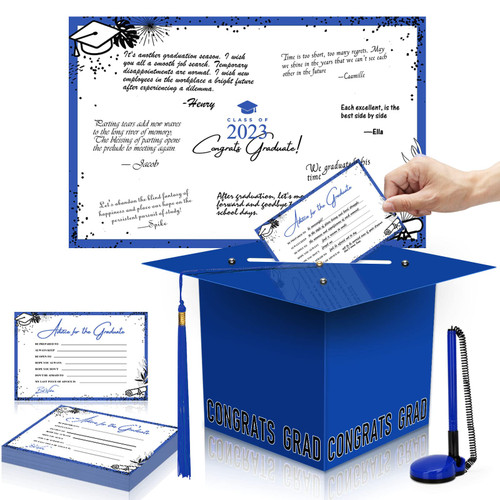 2023 Graduation Party Supplies Decorations - Signature Guest Book Board and Signature Pen, 50 Graduation Advice Cards and Graduation Card Box Holder - Sign 2023 Graduation Decorations - Blue 2023 Graduation Party Supplies Decorations - Signature Guest Book Board and Signature Pen, 50 Graduation Advice Cards and Graduation Card Box Holder - Sign 2023 Graduation Decorations - Blue