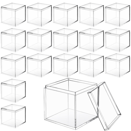 CHENGU 18 Pack Acrylic Boxes Clear Acrylic Cube Small Square Storage Box Acrylic Box with Lid Acrylic Display Box Stackable Small Container Clear Candy Cubes for Candy Jewelry Display (2.2 x 2.2 x 2.2 Inch)