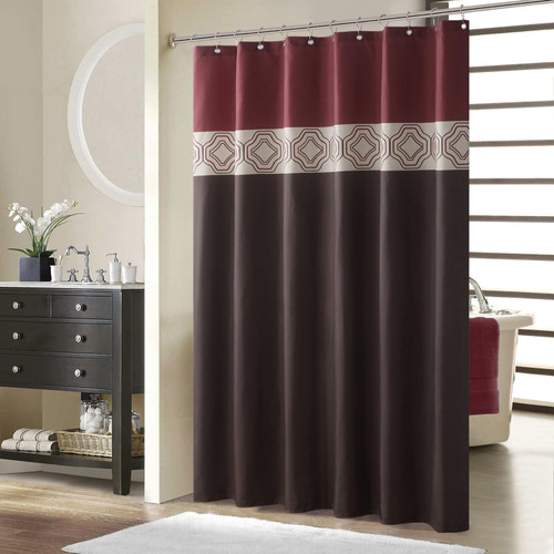 BESTRIPES Fabric Shower Curtain, Brown and Burgundy Color Block Cloth Shower Curtains for Bathroom, Waterproof Polyester Bathroom Curtains, 72?W x 72?H