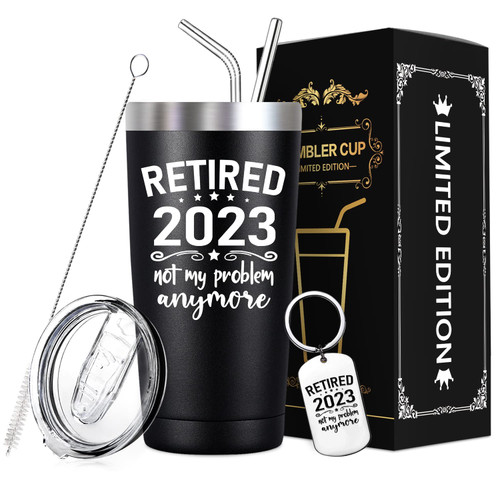 SpenMeta Retired 2023 Not My Problem Anymore - Retirement Gifts for Men 2023 - Funny Retired Gifts for Coworker - 20oz Insulated Tumbler