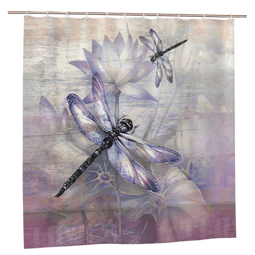 Jerkboo Purple Dragonfly Shower Curtain Farmhouse Dragonfly Bathroom Shower Curtains Rustic Dragonfly Country Lotus Shower Curtain Polyester Fabric Waterproof 12 Pack Plastic Hooks 60x72inch